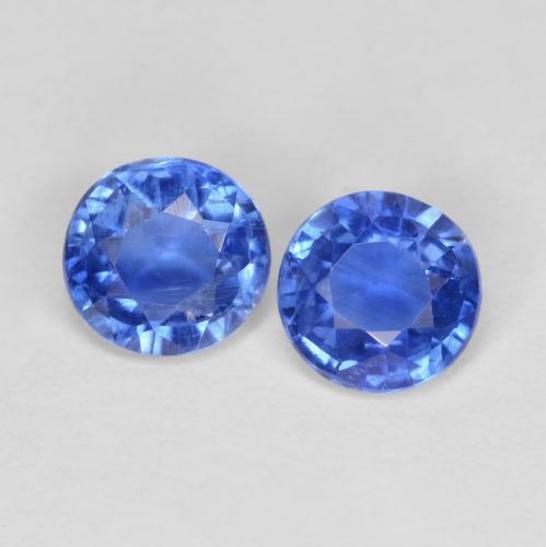 Par a juego de Cianita Azul Faceta Redonda de 5,1mm, peso de 1,08 ct en total / promedio. 0,54 ct cada uno, par de Cianita a juego en claridad vs-si en color Azul azur intenso, piedra preciosa natural No tratado, dureza Mohs 6 - 7, Photo A