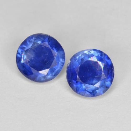 5mm Matching Round Kyanite Pair - Weight 1.06ct total / avg. 0.53ct each, Dark Blue Color in VS-SI Clarity, Natural untreated Gemstone, Mohs Hardness 6 - 7, Photo A