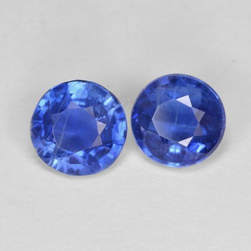 2 pezzi Cianite taglio rotondo abbinati di dimensioni 5,2mm, peso 1,19 ct totali / media. 0,6 ct ciascuno, Blu scuro in purezza VS-SI, pietra preziosa naturale non trattati, durezza Mohs 6 - 7, Photo A