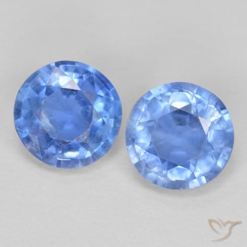Par a juego de Cianita Azul Faceta Redonda de 5,2mm, peso de 1,24 ct en total / promedio. 0,62 ct cada uno, par de Cianita a juego en claridad vs-si en color Celeste, piedra preciosa natural No tratado, dureza Mohs 6 - 7, Photo A