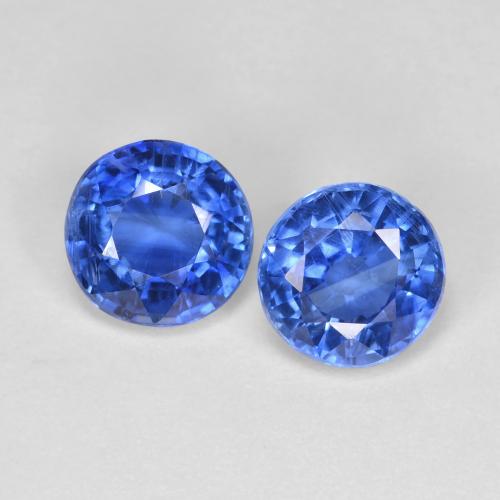 2 piezas de Cianita Azul Circular a juego en tamaño 6,1mm, peso 2,08 ct en total / promedio. 1,04 ct cada uno, Azul azur intenso en claridad si, piedra preciosa natural No tratado, dureza de Mohs 6 - 7, Photo A