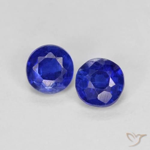 Coppia Cianite Rotondo abbinata 3,8mm - Peso 0,55 ct totali / media. 0,28 ct ciascuno, pietra preziosa naturale non trattati, colore Blu navy in purezza VS, durezza Mohs 6 - 7, Photo A