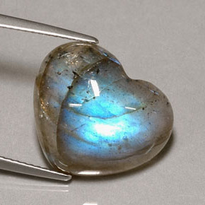 9.60 ct Multicolor Labradorite Stone, Natural Labradorite in Heart Cabochon Shape for Sale