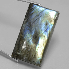 60.12 ct Blue Labradorite Gemstone, Labradorite Gem in Baguette Cabochon Shape for Sale.