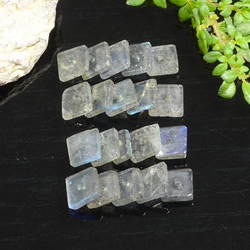 4.89 ctw Multicolor Labradorite Stones, Natural Labradorite in Drilled Square Rondelle Shape for Sale