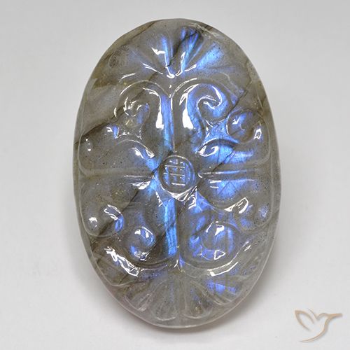 35.54 ct Carved Labradorite, 31.5 x 21.3 mm From Madagascar, Photo A
