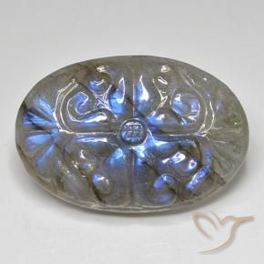 35.54 ct Multicolor Labradorite Stone, Natural Labradorite in Carved Oval Shape for Sale