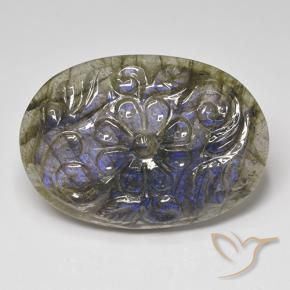 27.04 ct Multicolor Labradorite Stone, Natural Labradorite in Carved Oval Shape for Sale