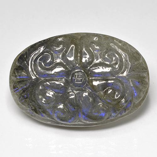 36.75 ct Multicolor Labradorite Stone, Natural Labradorite in Carved Oval Shape for Sale