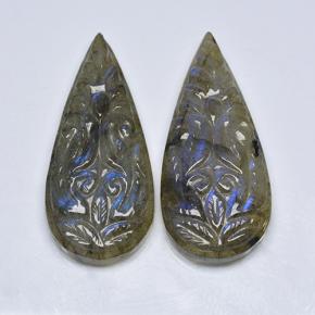 Multicolore Labradorite Gem - 18.2ct Carved Pear (ID: 501463)