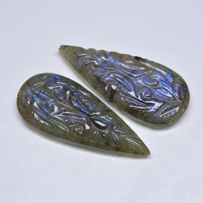 36.44 ctw Multicolor Labradorite Stones, Natural Labradorite in Carved Pear Shape for Sale