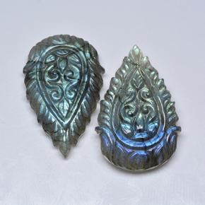 23.1ct Carved Pear Blue-Sheen Gray Labradorite Gem for sale 23.1ct Carved Pear Blue-Sheen Gray Labradorite Gem (ID: 501464)