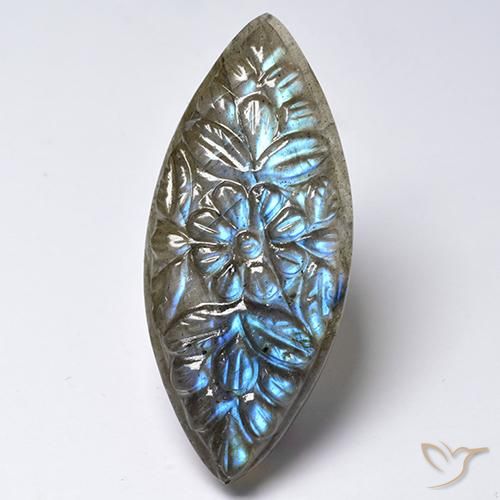 23.59 ct Carved Labradorite, 36.4 x 16 mm From Madagascar, Photo A