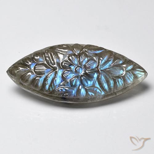 23.59 ct Multicolor Labradorite Stone, Natural Labradorite in Carved Marquise Shape for Sale