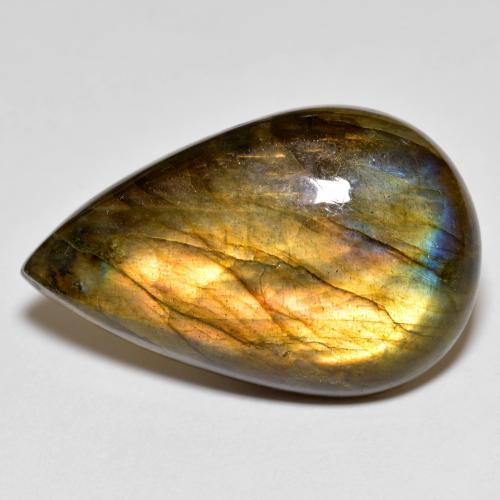 Multicolor Labradorite Gem - 20.8ct Pear Cabochon (ID: 578178)
