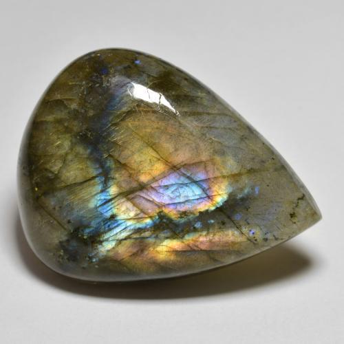 Multicolor Labradorite Gem - 51ct Pear Cabochon (ID: 586765)