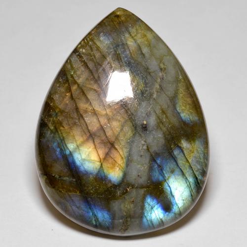 Multicolor Labradorite Gem - 77.1ct Pear Cabochon (ID: 587139)