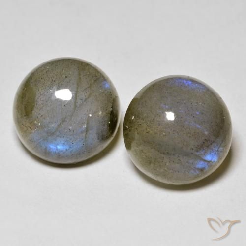 2 Stück runder mehrfarbiger Labradorit in der Größe 10,1mm, Gewicht 9,04 ct gesamt / durchschn. Je 4,52 ct, Mehrfarbig in Translucent Reinheit, Natürlicher Edelstein, Mohs-Härte 6 - 6,5 , Photo A
