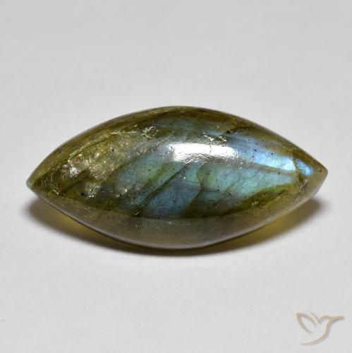 9.84 ct Multicolor Labradorite Stone, Natural Labradorite in Marquise Cabochon Shape for Sale