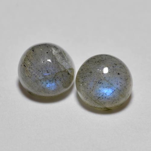 5.1mm Matching Round Labradorite Pair - Weight 1.28ct total / avg. 0.64ct each, Multicolor Color in Translucent Clarity, Natural untreated Gemstone, Mohs Hardness 6 - 6.5, Photo A