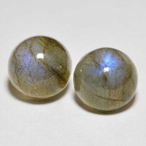 2 piezas de Labradorita Multicolor Circular a juego en tamaño 8mm, peso 4,73 ct en total / promedio. 2,37 ct cada uno, Multicolor en claridad Translúcido, piedra preciosa natural No tratado, dureza de Mohs 6 - 6.5, Photo A