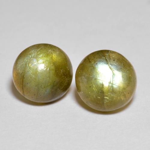 2pc Matching Round Multicolor Labradorites in Size 7mm, Weight 3.21ct total / avg. 1.61ct each, Multicolor in Translucent Clarity, Natural untreated Gemstone, Mohs Hardness 6 - 6.5, Photo A