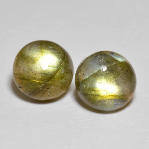 7mm Matching Round Labradorite Pair - Weight 3.32ct total / avg. 1.66ct each, Multicolor Color in Translucent Clarity, Natural untreated Gemstone, Mohs Hardness 6 - 6.5, Photo A