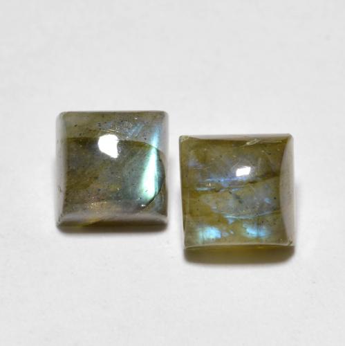 2pc Matching Square Labradorites in Size 6.2 x 6.1mm, Weight 3.42ct total / avg. 1.71ct each, Multicolor in Translucent Clarity, Natural untreated gemstone, Mohs Hardness 6 - 6.5, Photo A