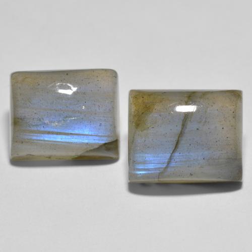 2pc Matching Baguette Labradorites in Size 11.2 x 9.1mm, Weight 11.44ct total / avg. 5.72ct each, Multicolor in Translucent Clarity, Natural untreated gemstone, Mohs Hardness 6 - 6.5, Photo A