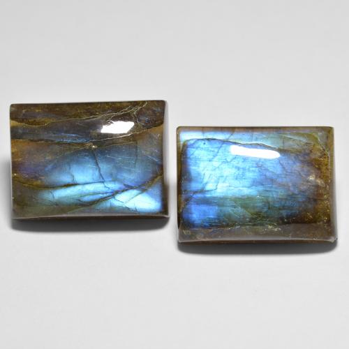 16,1 x 11,7mm Paar baguetteschliff Labradorit - Gewicht 26,45 ct gesamt / durchschn. 13,23 ct, Mehrfarbig Farbe in Translucent Reinheit, natürlicher Edelstein, Mohs-Härte 6 - 6,5, Photo A
