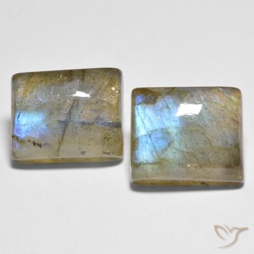 2 pièces assorties de labradorite Multicolore Baquette de taille 11 x 9,3mm, poids total de 10,28 ct / moyenne de 5,14 ct chacune, Multicolore avec pureté Transparent, pierre gemme naturelle Non traité, dureté de Mohs 6 à 6.5, Photo A