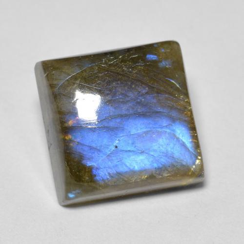 10.1 x 10.1mm Square Multicolor Labradorite from Madagascar, Weight of 5.84ct, Natural untreated Gemstone in Translucent Clarity, 1pc Square Cabochon Labradorite - Color: Multicolor, Mohs Hardness of 6 - 6.5, Photo A