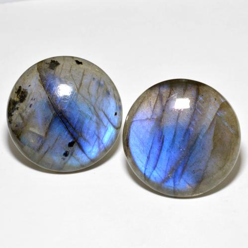 25,4mm Paar runder Labradorit - Gewicht 61,43 ct gesamt / durchschn. 30,72 ct, Mehrfarbig Farbe in Translucent Reinheit, natürlicher Edelstein, Mohs-Härte 6 - 6,5, Photo A