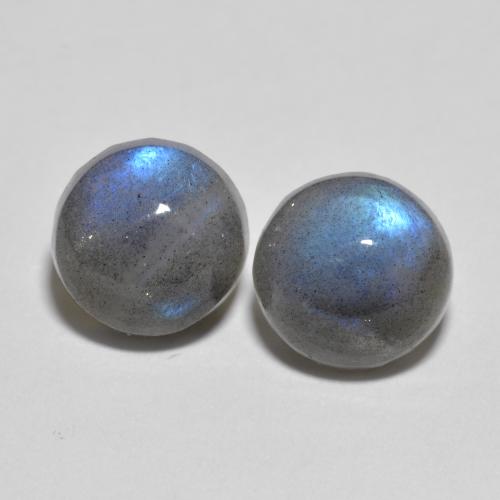 8.3mm Matching Round Labradorite Pair - Weight 4.64ct total / avg. 2.32ct each, Natural untreated Gemstone, Multicolor Color in Translucent Clarity, Mohs Hardness 6 - 6.5, Photo A