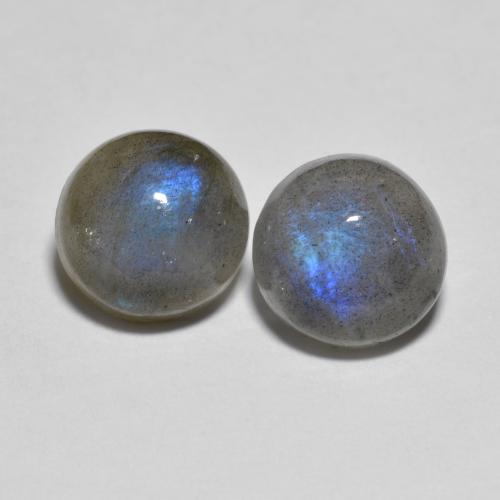 Paire de labradorite Tour 8,1mm - Poids total 4,37 ct / moyenne 2,19 ct chaque, pierre gemme naturelle Non traité, couleur Multicolore avec pureté Translucide, dureté Mohs 6 à 6.5, Photo A