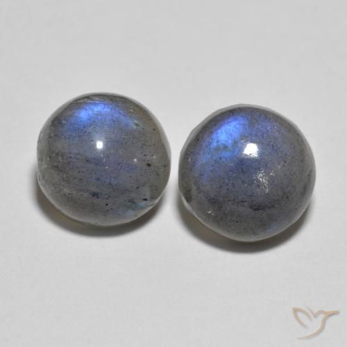 2pc Matching Round Labradorites in Size 8.3mm, Weight 4.8ct total / avg. 2.4ct each, in Translucent Clarity, Natural untreated gemstone, Mohs Hardness 6 - 6.5, Photo A