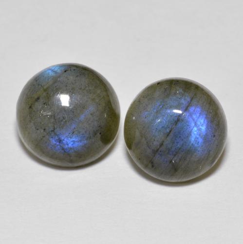 2pc Matching Round Multicolor Labradorites in Size 8.4mm, Weight 4.64ct total / avg. 2.32ct each, Multicolor in Translucent Clarity, Natural untreated Gemstone, Mohs Hardness 6 - 6.5, Photo A