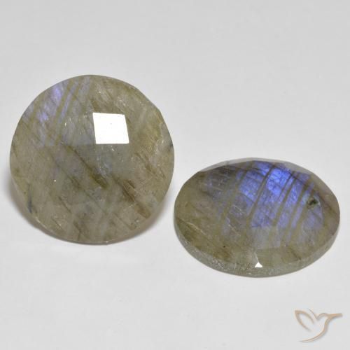 20.1mm Matching Round Labradorite Pair - Weight 26.54ct total / avg. 13.27ct each, Multicolor Color in Translucent Clarity, Natural untreated Gemstone, Mohs Hardness 6 - 6.5, Photo A
