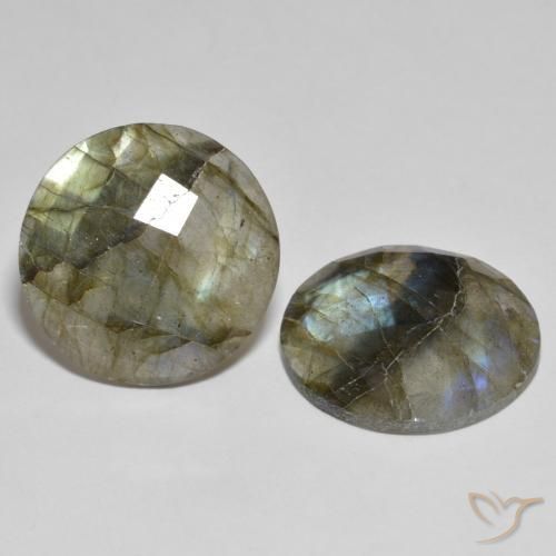 26.25 ctw Multicolor Labradorite Stones, Natural Labradorite in Round Checkerboard Shape for Sale