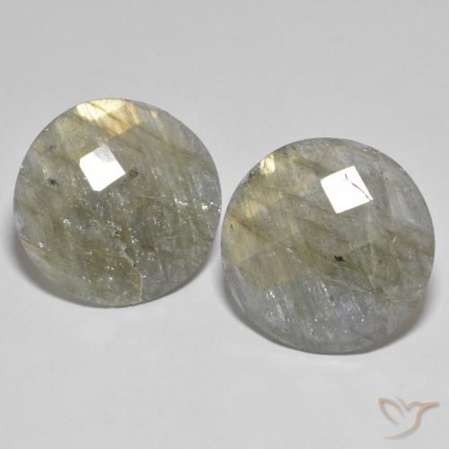 20.2mm Matching Round Labradorite Pair - Weight 23.17ct total / avg. 11.59ct each, Multicolor Color in Opaque Clarity, Natural untreated Gemstone, Mohs Hardness 6 - 6.5, Photo A