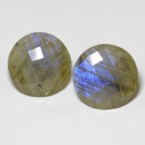 20.2mm Matching Round Labradorite Pair - Weight 23.88ct total / avg. 11.94ct each, Multicolor Color in Translucent Clarity, Natural untreated Gemstone, Mohs Hardness 6 - 6.5, Photo A
