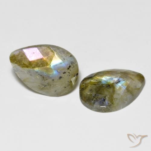 15.67 ctw Multicolor Labradorite Stones, Natural Labradorite in Pear Checkerboard Shape for Sale