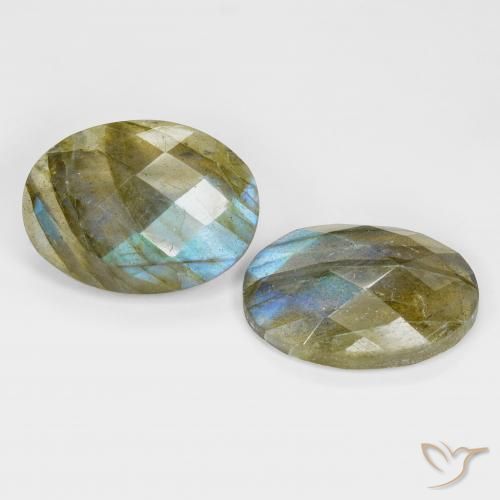 16.81 ctw Multicolor Labradorite Stones, Natural Labradorite in Oval Checkerboard Shape for Sale