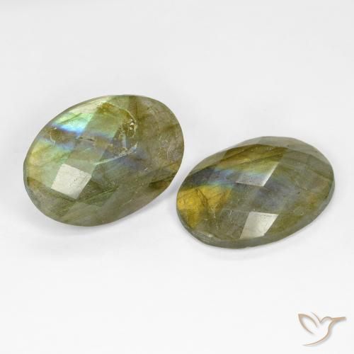 15.65 ctw Multicolor Labradorite Stones, Natural Labradorite in Oval Checkerboard Shape for Sale