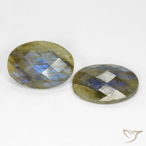 13.71 ctw Multicolor Labradorite Stones, Natural Labradorite in Oval Checkerboard Shape for Sale