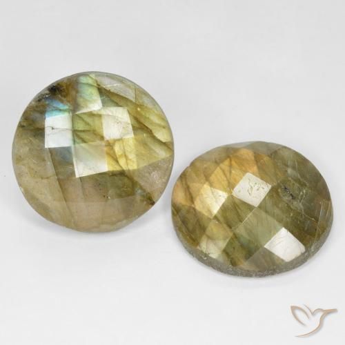 17.09 ctw Multicolor Labradorite Stones, Natural Labradorite in Round Checkerboard Shape for Sale