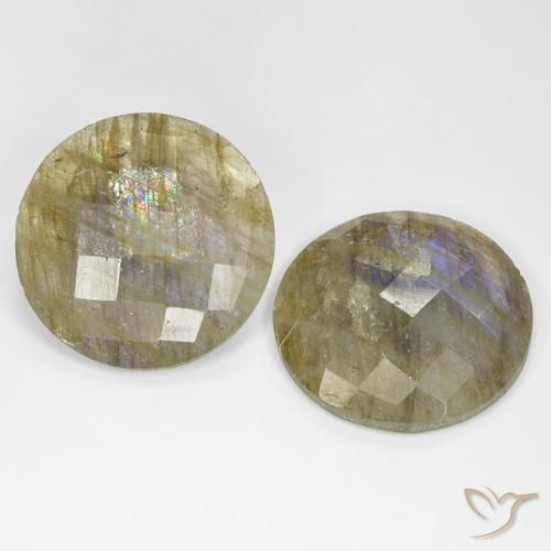 25.40 ctw Multicolor Labradorite Stones, Natural Labradorite in Round Checkerboard Shape for Sale