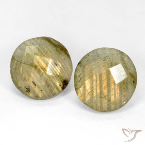 Matching Pair of 12.3mm Round Checkerboard Multicolor Labradorite, Weight of 9.25ct total / avg. 4.63ct each, Matching Labradorite Pair in Translucent Clarity in Multicolor Color, Natural untreated gemstone, Mohs Hardness 6 - 6.5, Photo A