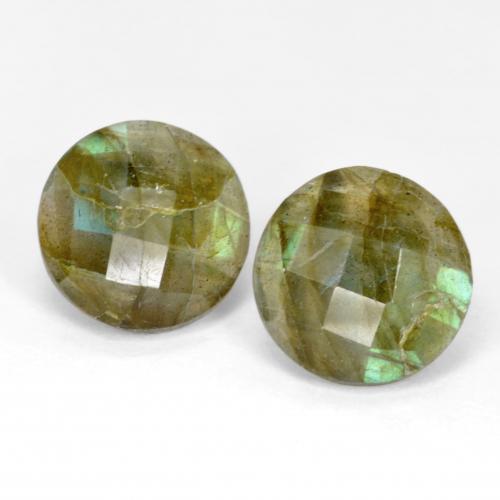12.2mm Matching Round Labradorite Pair - Weight 8.91ct total / avg. 4.46ct each, Natural untreated Gemstone, Multicolor Color in Translucent Clarity, Mohs Hardness 6 - 6.5, Photo A