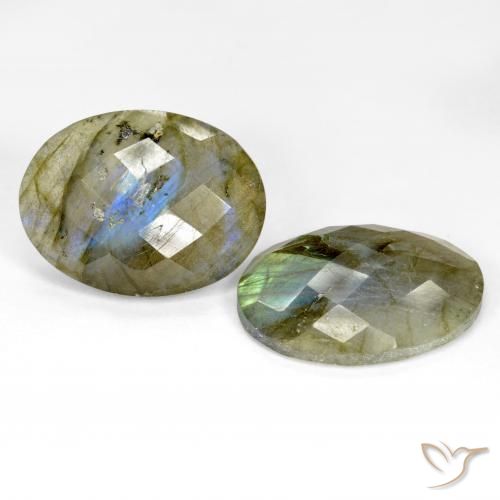 21.18 ctw Multicolor Labradorite Stones, Natural Labradorite in Oval Checkerboard Shape for Sale